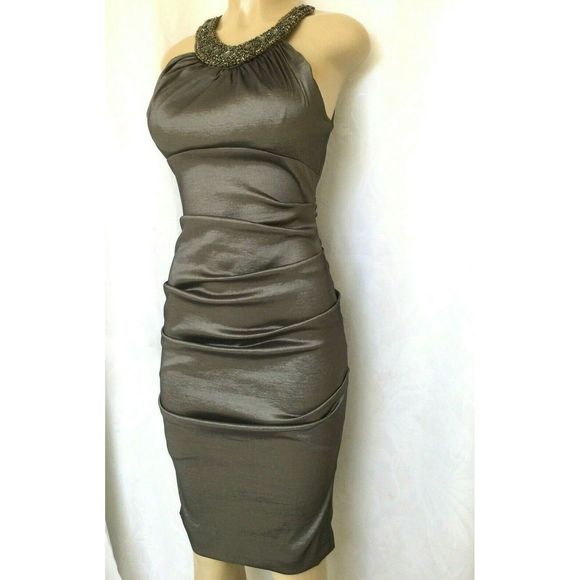 Cache Dress Metallic Ruched Sheath Embellish Neck - Picture 2 of 8